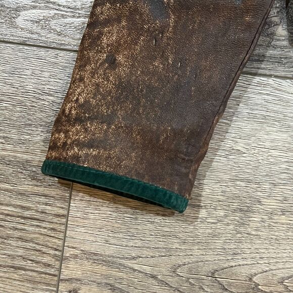 Vintage 70s German Trachten Embroidered Leather Jacket Size 46 Echts Leder Brown - Picture 7 of 13